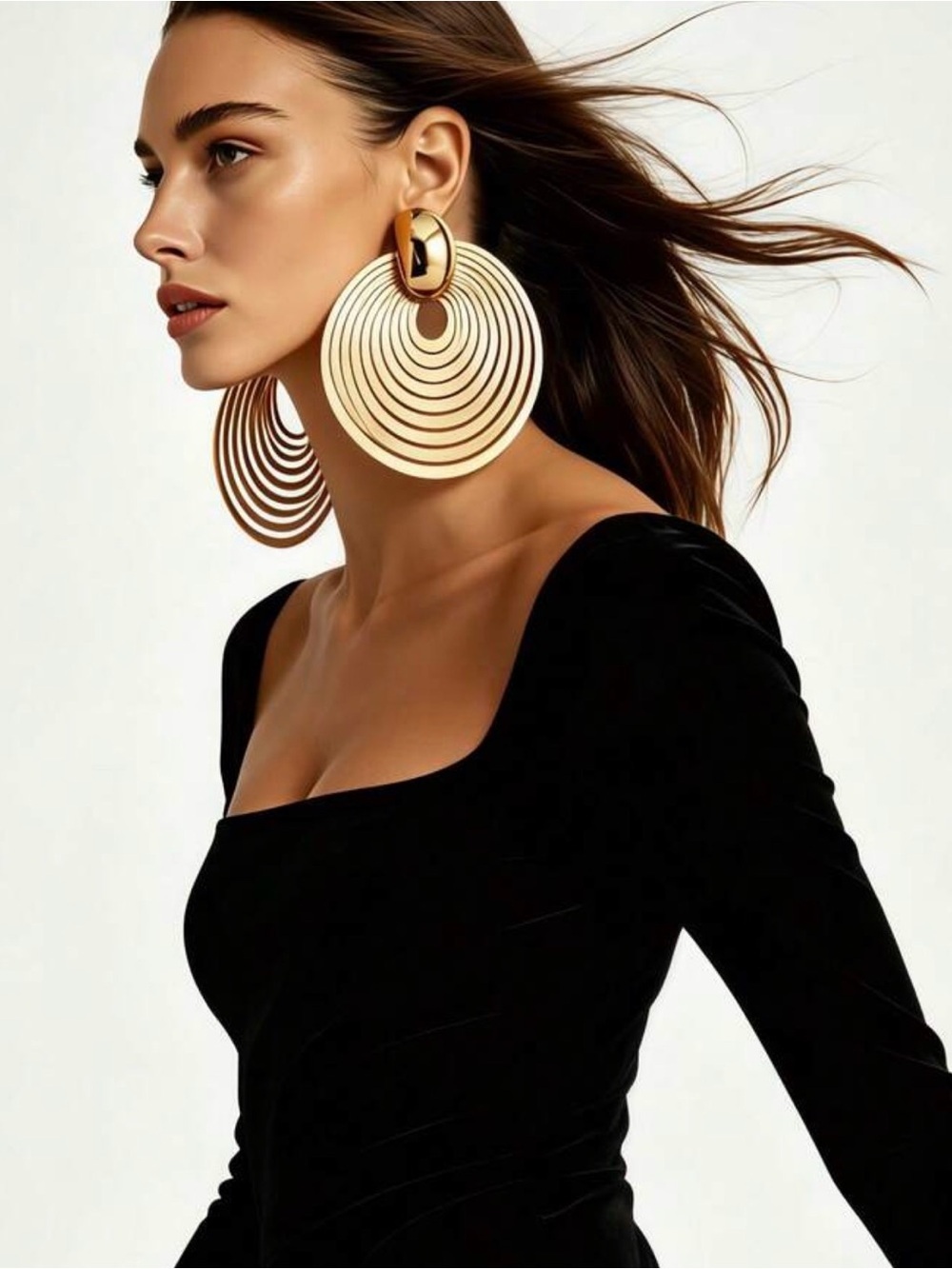 Oversized Gold Spiral Statement Earrings - Picture 4 of 5